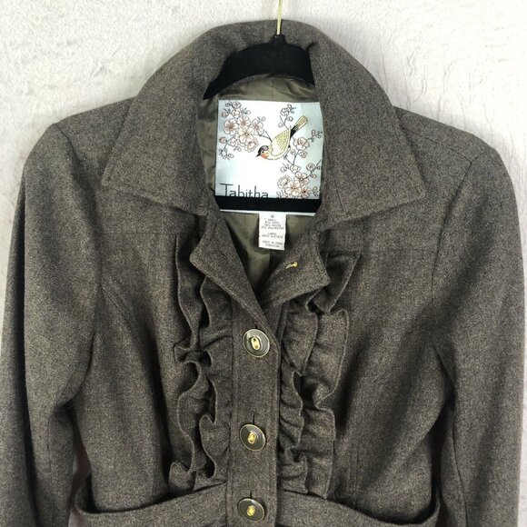 Anthropologie Tabitha Jacket Womens 6 Grey Wool Blend Ruffles Whimsigoth - Picture 2 of 16